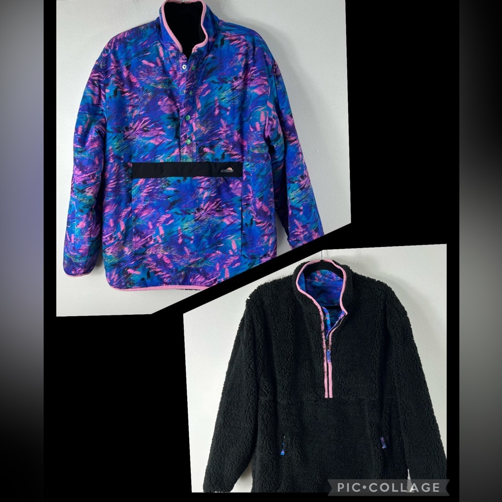 Unisex Chubbies Reversible 80s‎ Style Pullover 1/2 Zip Jacket Medium EUC Sherpa